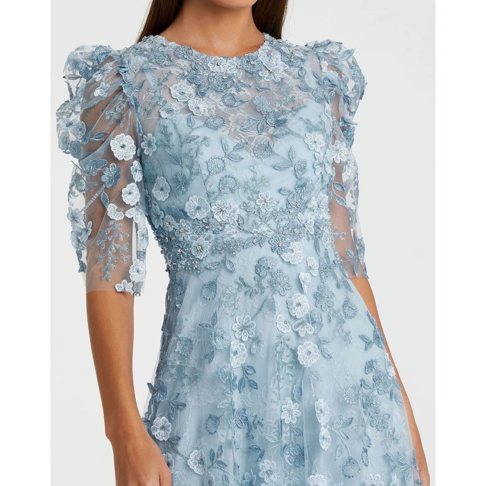 NWT MAC DUGGAL [‎ 12 ] 68193 Applique High Neck Puff Sleeve A Line Dress J2170 - Picture 2 of 11